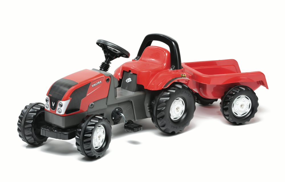 Трактор с педалью Valtra с прицепом — красный