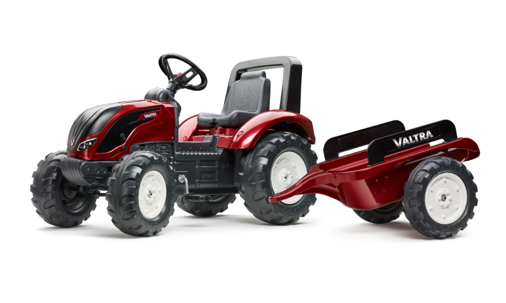 Трактор с педалью Valtra с прицепом — красный металлик